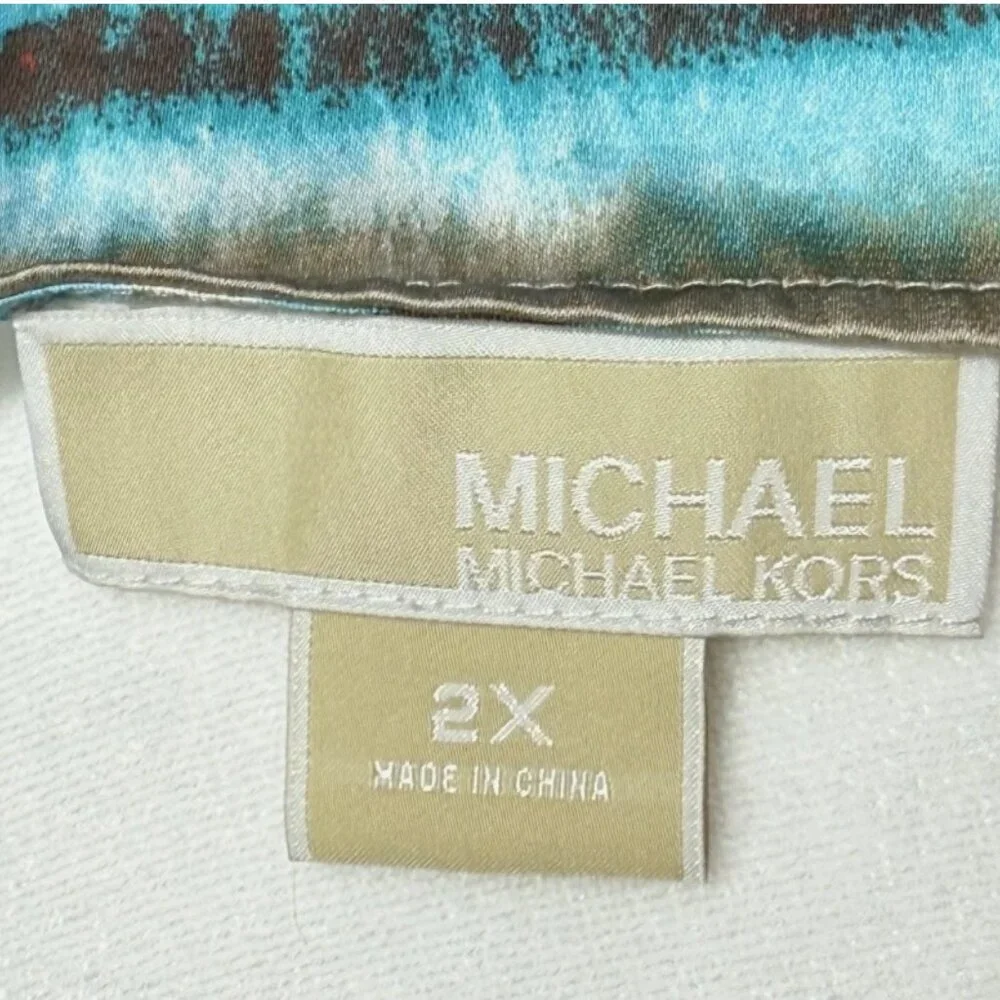 Vintage Michael Kors Plus Size 2X‎ Flowy Blouse Blue Orange Side Tie Boho Top